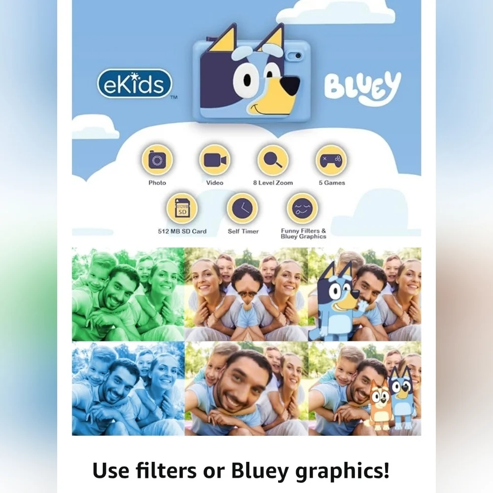 Bluey Digital Camera with SD Card For Kids with Video Recording And Games